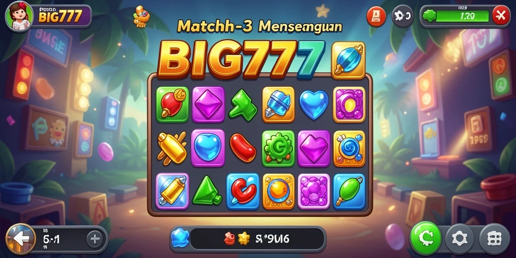 Tangkapan layar utama BIG777 menunjukkan gameplay Match-3 yang mendebarkan.