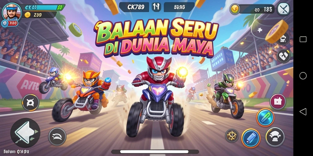 Screenshot CK789 menampilkan aksi balapan yang seru.