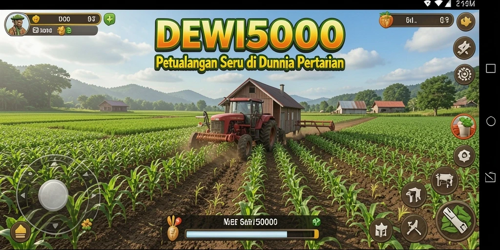 Tampilan menarik dari gameplay DEWI5000 yang menampilkan aktivitas pertanian.