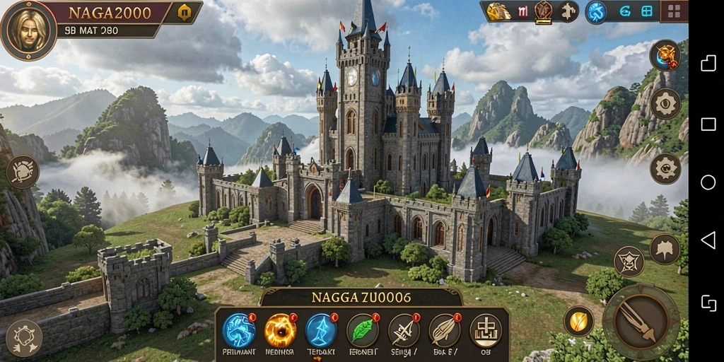 Screenshot utama NAGA2000 menampilkan serangan musuh yang mendebarkan di medan perang Tower Defense.