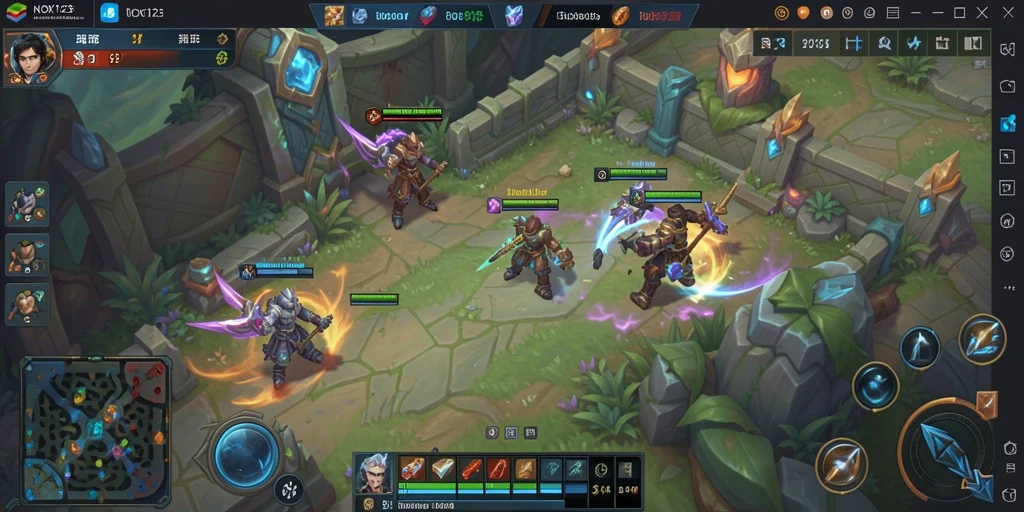 Tampilan gameplay epik dari NOX123 dalam arena MOBA.