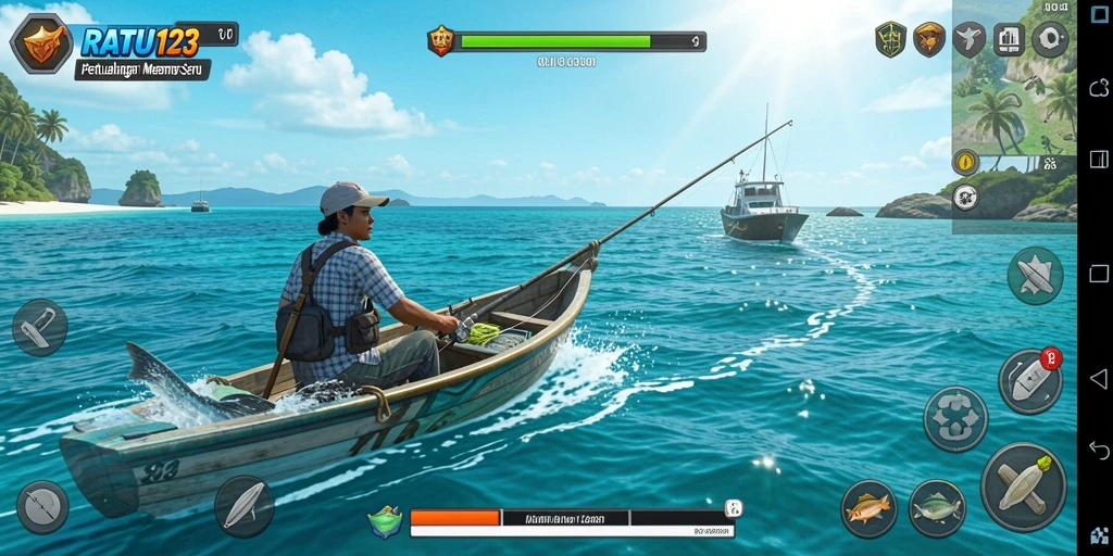 Gameplay seru memancing di laut dengan berbagai jenis ikan.