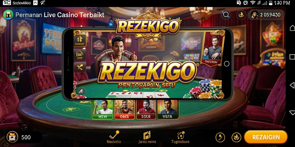 Screenshot gameplay Live Casino REZEKIGO yang menampilkan dealer langsung.